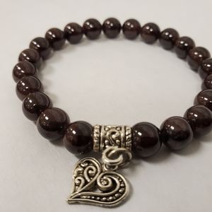 Handcrafted Genuine Garnet Beaded Bracelet with Si